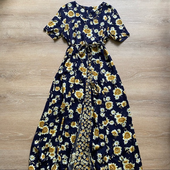 Vintage Dresses Y2k Ditsy Daisy Sunflower Floral Maxi Dress Poshmark